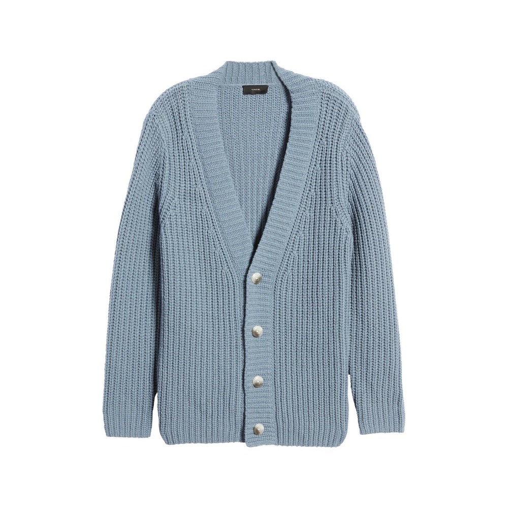 VINCE Heirloom Cardigan Mens Small Light Abyss M81476170A Wool Cashmere Ribbed